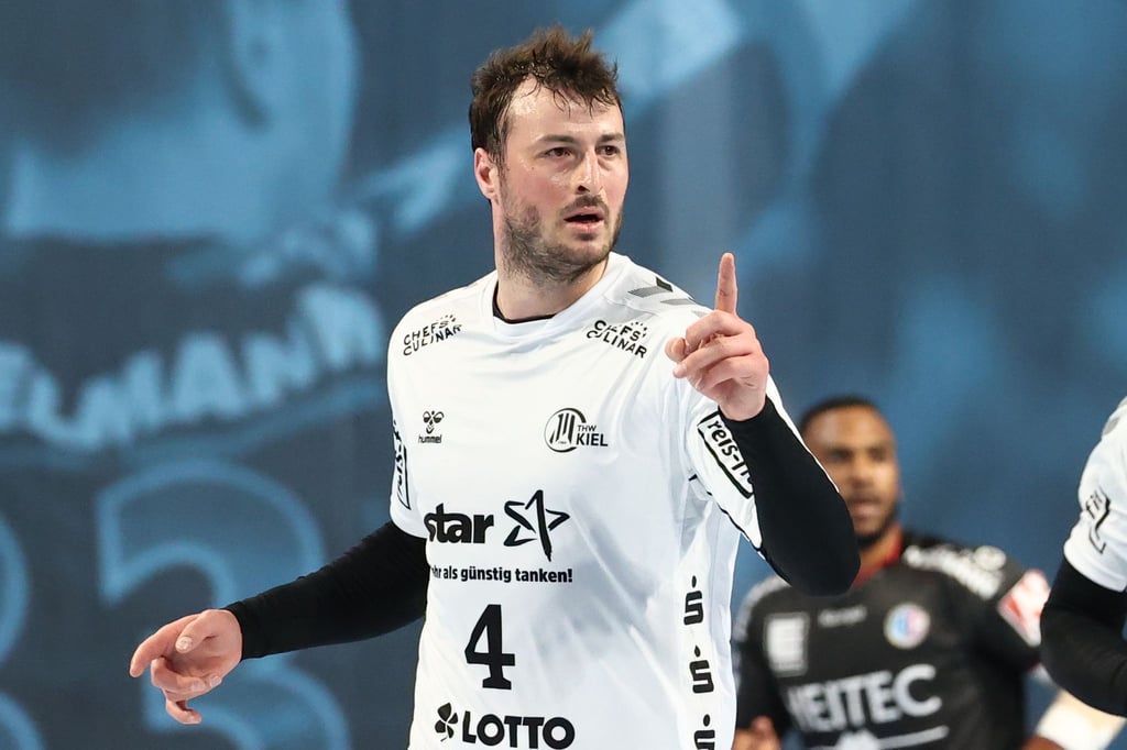 Domagoj Duvnjak vom THW Kiel jubelt über einen seiner sieben Treffer gegen den HC Erlangen.
