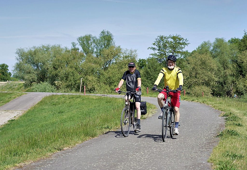 Der Elberadweg verbindet Tangermünde, Jerichow und Parey. Peter Brich und Franz Peter Heidemann sind in Richtung Parey unterwegs.