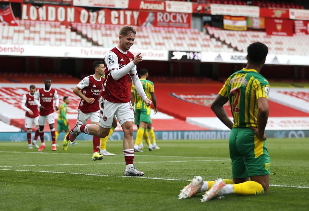 Arsenals Emile Smith Rowe erzielte das Führungstor für seine Mannschaft gegen West Bromwich Albion.