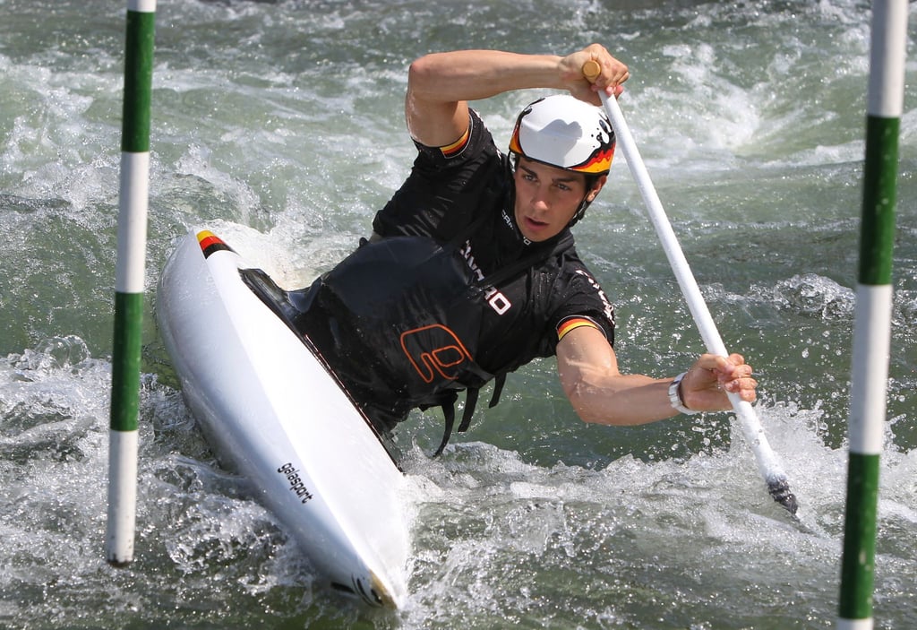 Der deutsche Kanute Sideris Tasiadis aufgenommen an der Olympiastrecke am Eiskanal in Augsburg (Schwaben).