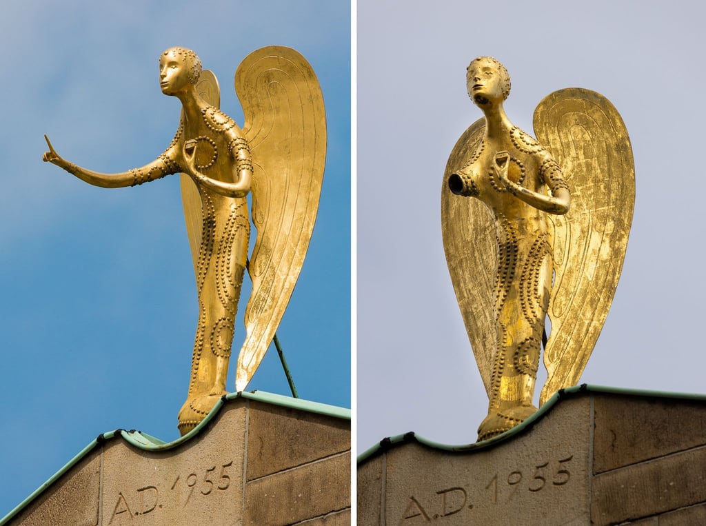Die Engelsfigur mit (l) und ohne Arm (r).