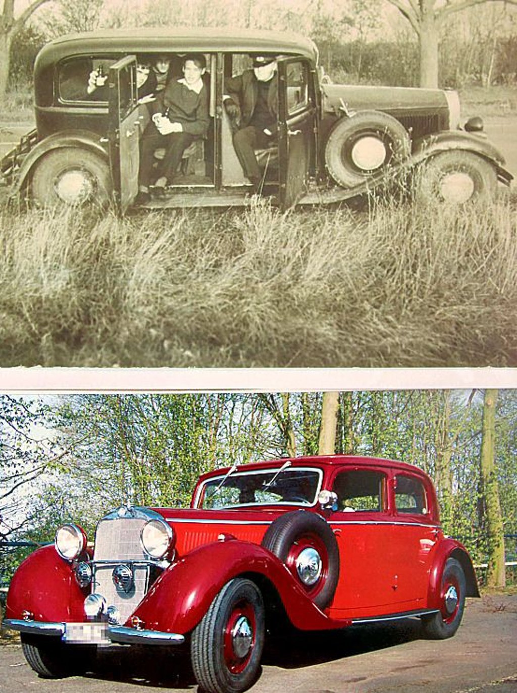 Oben der Möckeraner Original-Benz, unten ein restauriertes Modell.