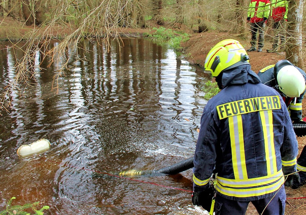 Im Teich selbst wurde eine mit speziellem Ansaugschutz ausgerüstete Pumpe versenkt. So wird im Ernstfall Löschwasser besorgt.
