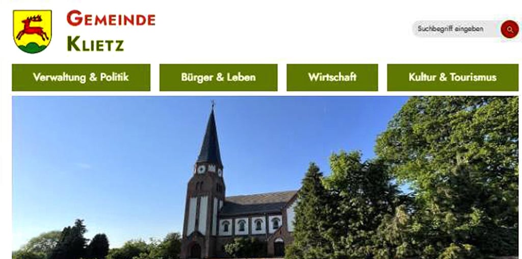 Das ist die Startseite der neuen Homepage der Gemeinde Klietz.