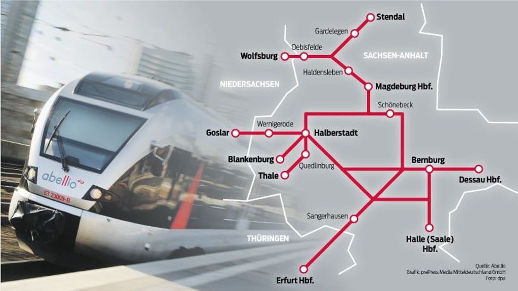 Auf diesen Linien fährt Abellio in Mitteldeutschland.
