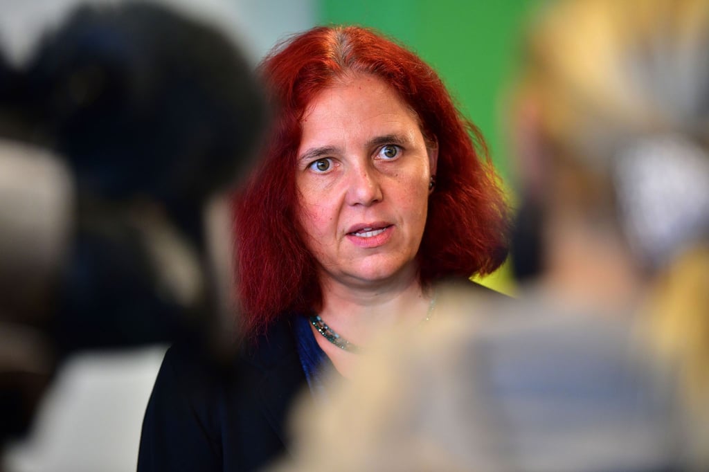 Grünen-Fraktionschefin Astrid Rothe-Beinlich spricht bei einer Pressekonferenz.