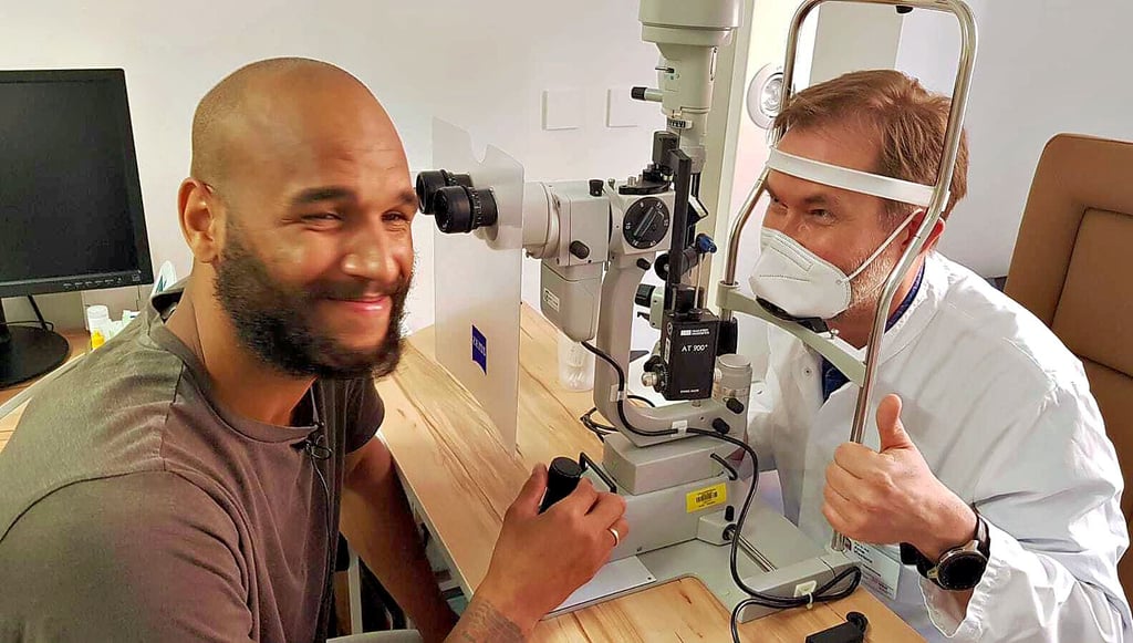 Terrence Boyd absolvierte im Rahmen der Leistungsdiagnostik des Fußball-Drittligisten einen Sehtest - am Montag geht es für den HFC-Torjäger raus auf den Trainingsrasen.