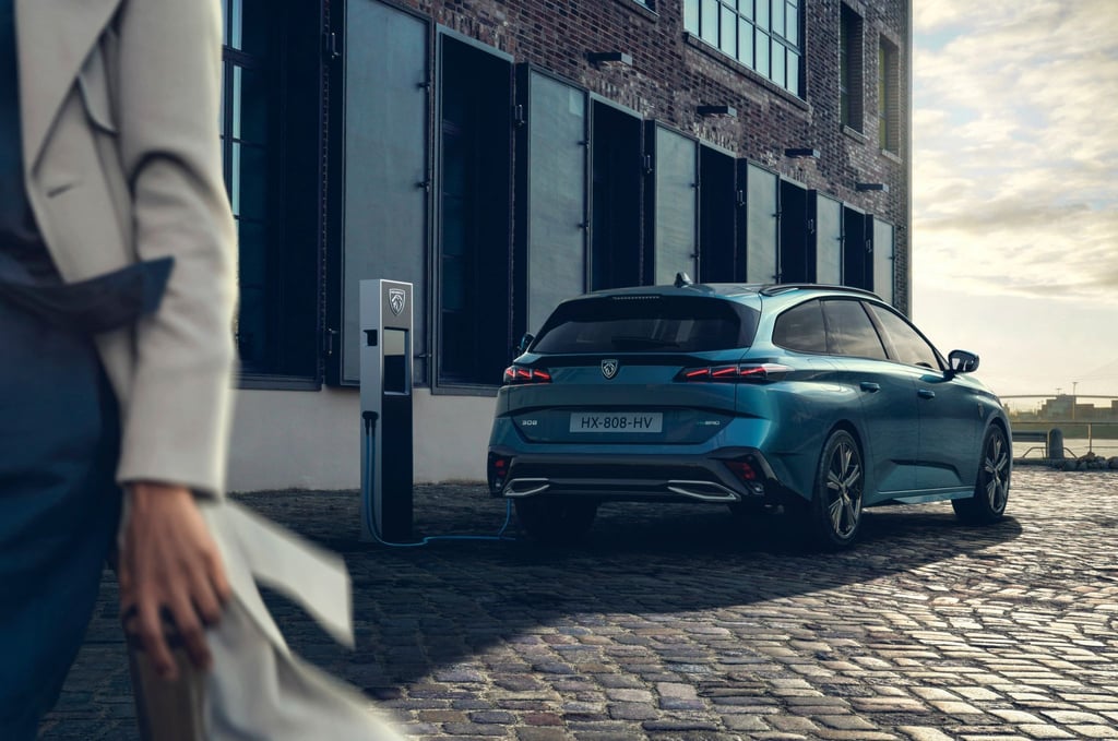 Ein schattiges Plätzchen zum Aufladen und Warten: Bis der Peugeot 308 SW in Deutschland auf den Markt kommt, vergehen noch ein paar Monate.