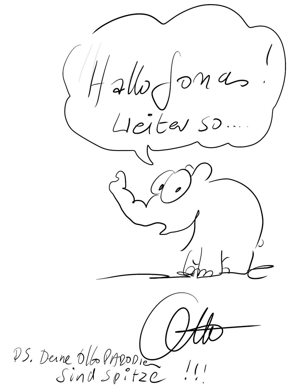 Otto Waalkes hat Jonas Brösel einen Ottifanten gezeichnet.
