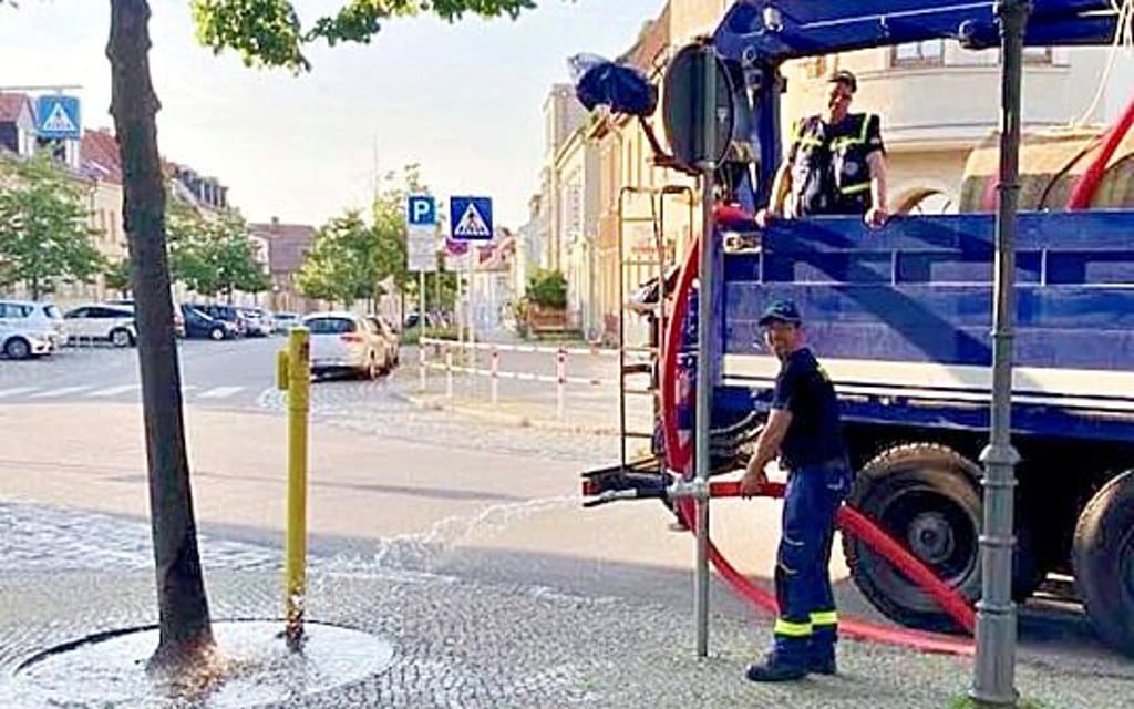 Das THW ist wieder unterwegs, um die Bäume zu gießen.