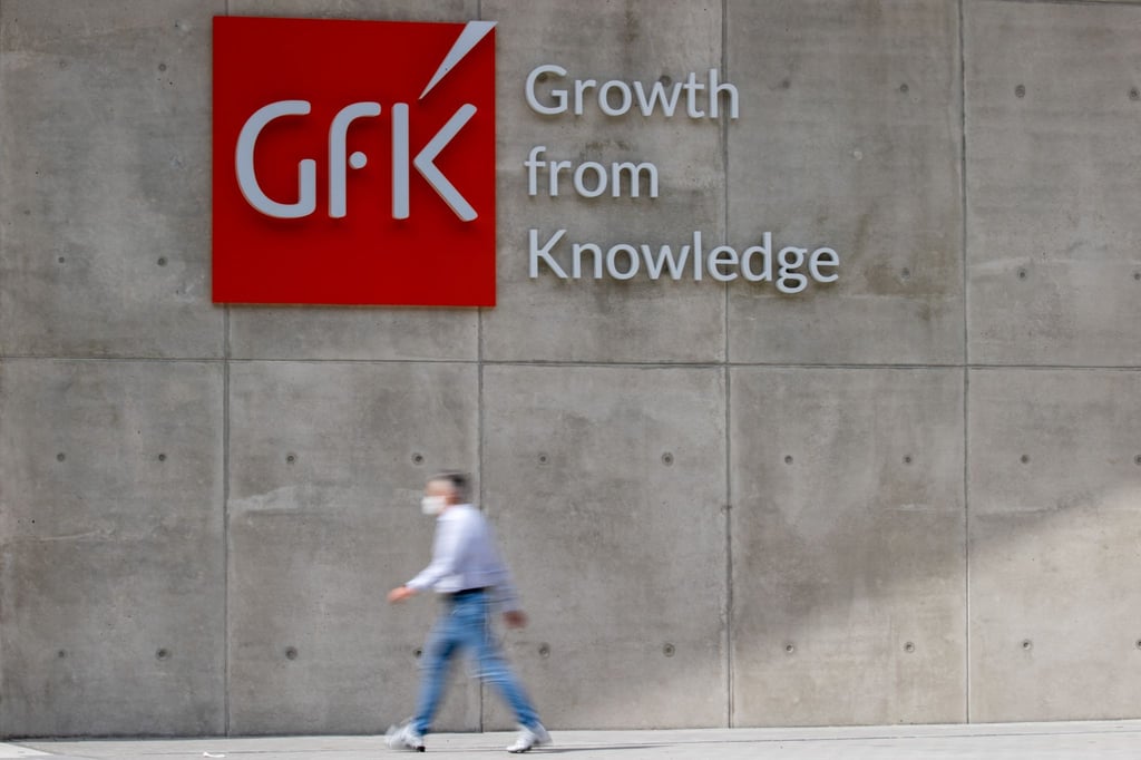 Das Logo des Nürnberger Konsumforschungsunternehmens GfK am Sitz des Unternehmens.