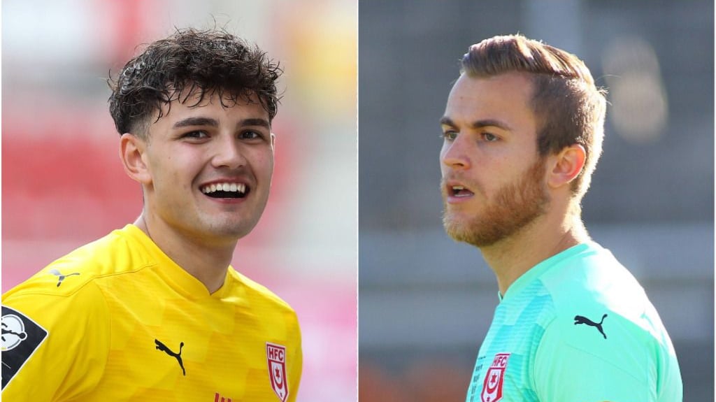 Zwei Keeper, ein Ziel: Tim Schreiber (l.) und Sven Müller wollen die Nummer eins beim Halleschen FC werden.