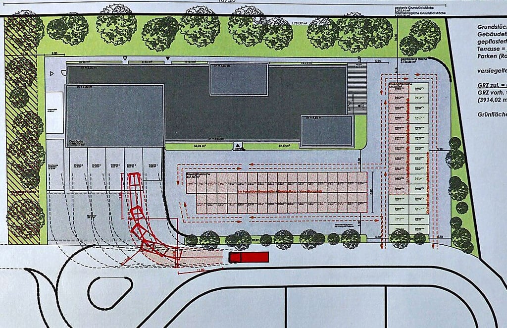Die Zeichnung des Planungsrings Wernigerode zeigt, wie das Gebäude am Ende der Erschließungsstraße in das Gewerbegebiet Lüttgenröder Straße eingepasst werden soll.