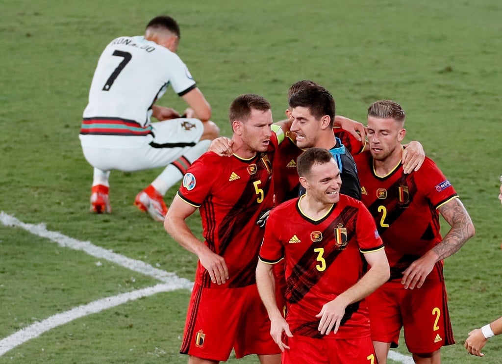 Die Belgier feiern den 1:0-Sieg.