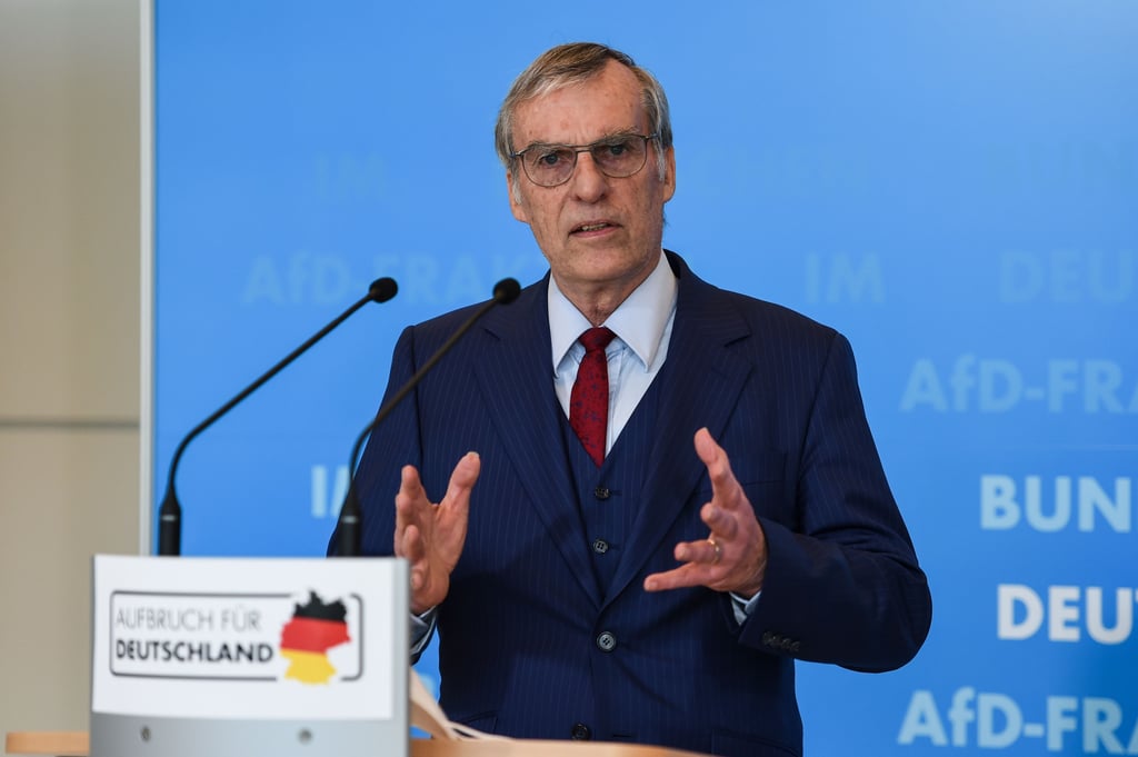 Bruno Hollnagel (AfD) gibt eine Pressekonferenz zu Beginn der digitalen Fraktionssitzung seiner ehemaligen Partei. Hollnagel ist ausgetreten.