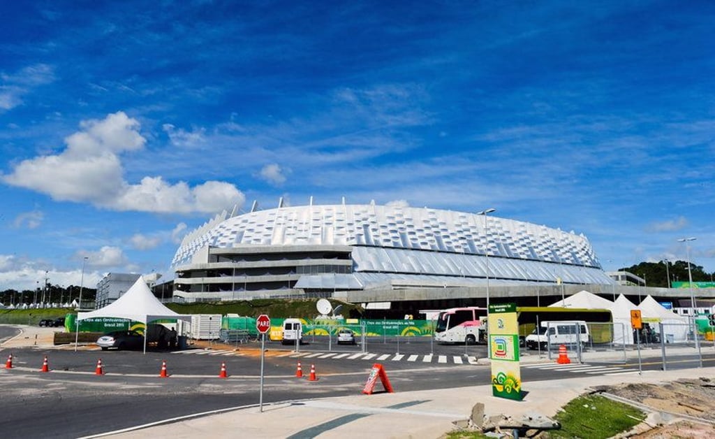 epa04140058 Picture taken on 23 June 2013 shows a general view of the Arena Pernambuco in Recife, Brazil. The arena has a capacity of 44,248 spectators. Recife is one of the host cities of the FIFA World Cup 2014 and will stage four matches in the tournament's group phase and one round of 16 match. The 20th FIFA World Cup will take place in Brazil from 12 June to 13 July 2014. EPA/SRDJAN SUKI *** Local Caption *** 50886345 +++(c) dpa - Bildfunk+++