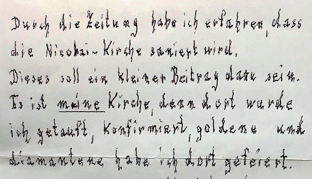 Hildegard Gropps Brief ans Pfarramt Osterburg. Mit besonderem Unterstrich.