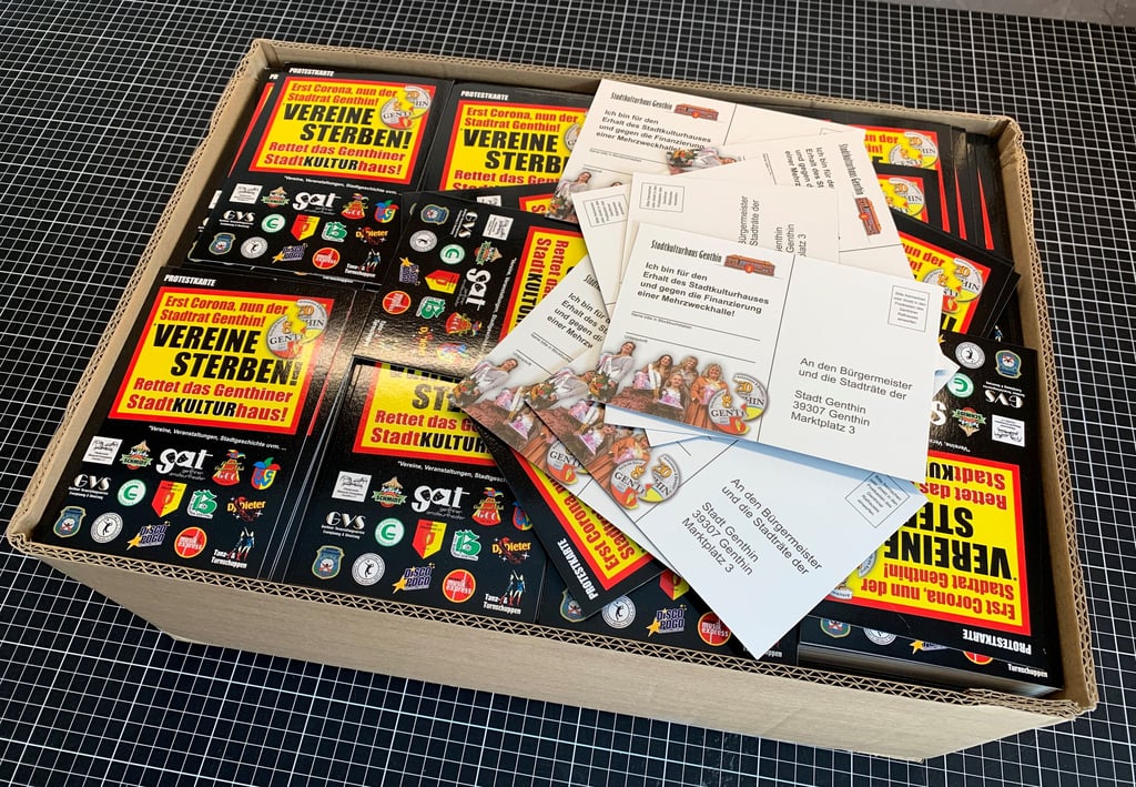 Wer die Genthiner Vereine und Veranstalter unterstützen will, schickt solch' eine Protestkarkte an den Bürgermeister und den Stadtrat.
