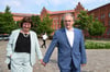Reiner Haseloff (CDU), Ministerpräsident von Sachsen-Anhalt, und seine Ehefrau Gabriele Haseloff verlassen das Wahllokal nach der Stimmabgabe.