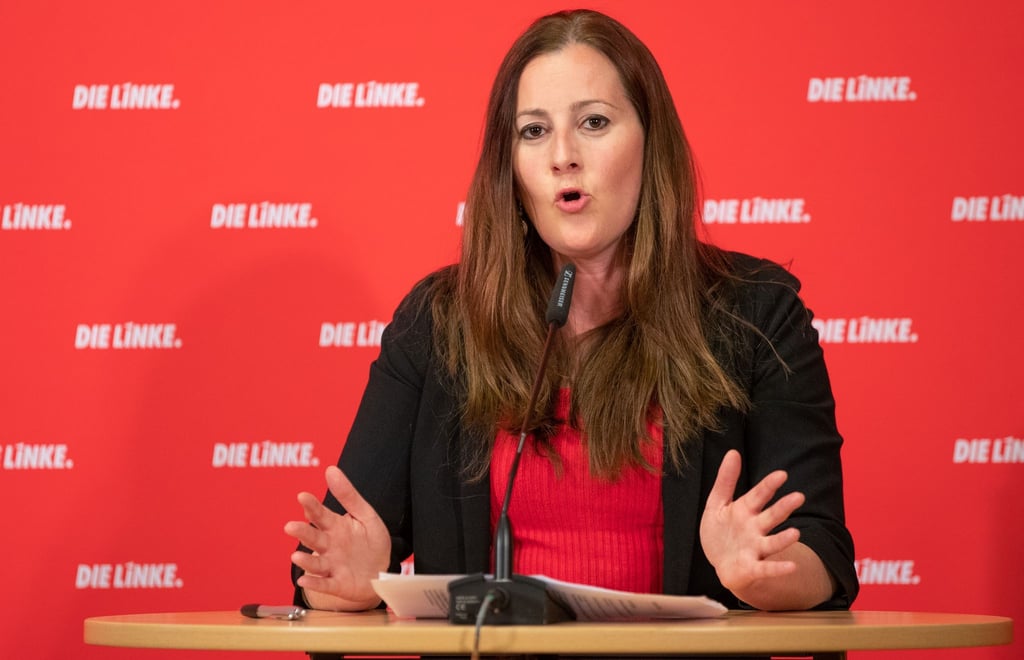 Janine Wissler, Parteivorsitzende Die Linke, spricht.