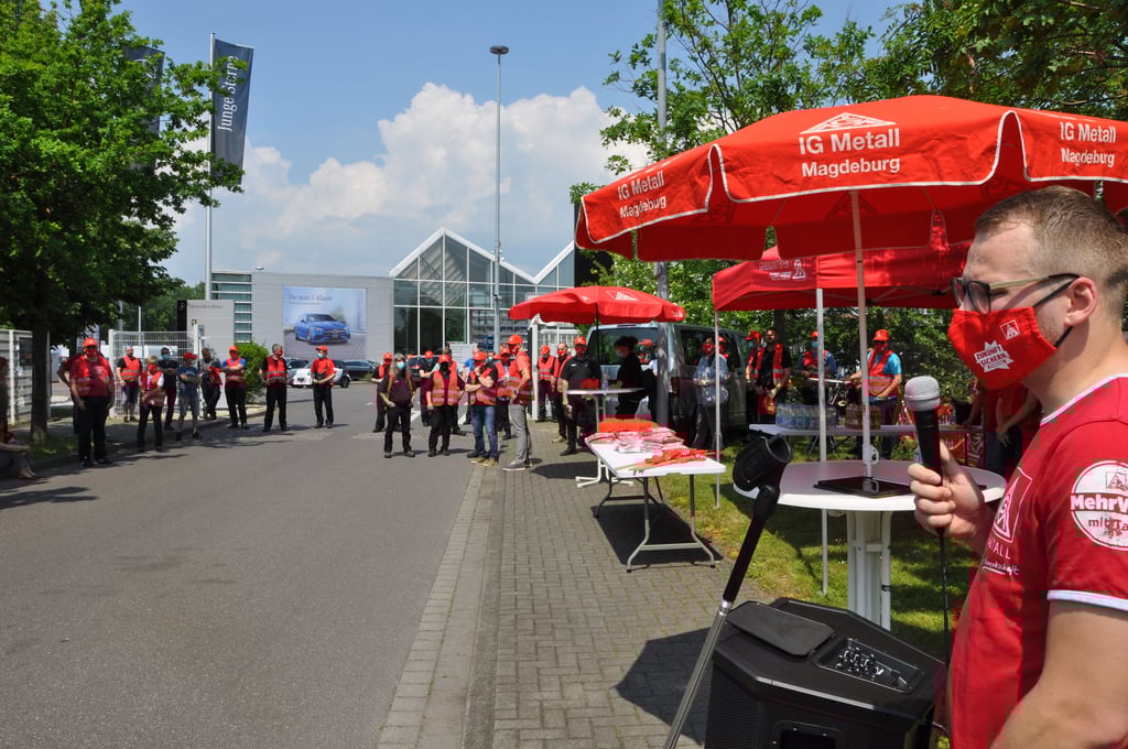 Zu einem Warnstreik rief die IG Metall am Dienstag, 8. Juni 2021, Beschäftigte der Stern Auto GmbH in Magdeburg auf. Aktuell laufen Tarifverhandlungen im Kfz-Gewerbe.
