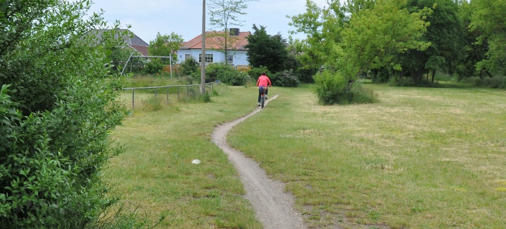 Zwischen dem Wall zur B 184 und den Wohnhäusern der Weizenberge-Siedlung befindet sich bislang nur ein Trampelpfad. Nun gibt es den Vorschlag, hier einen Rad- und Fußweg anzulegen.