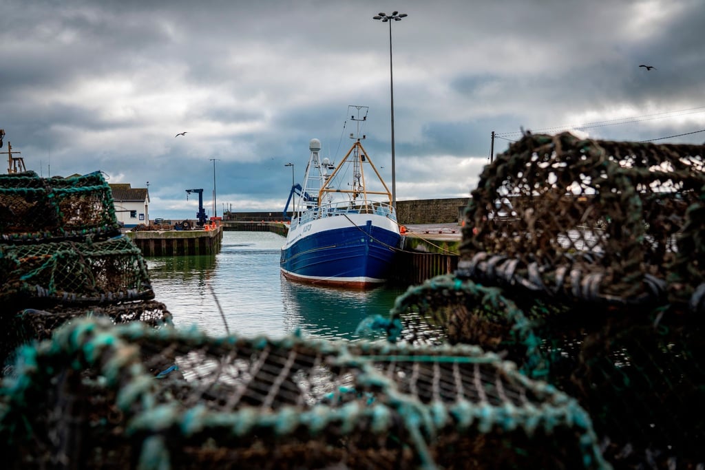 Ein Fischerboot liegt im Hafen von Kilkeel in Nordirland.