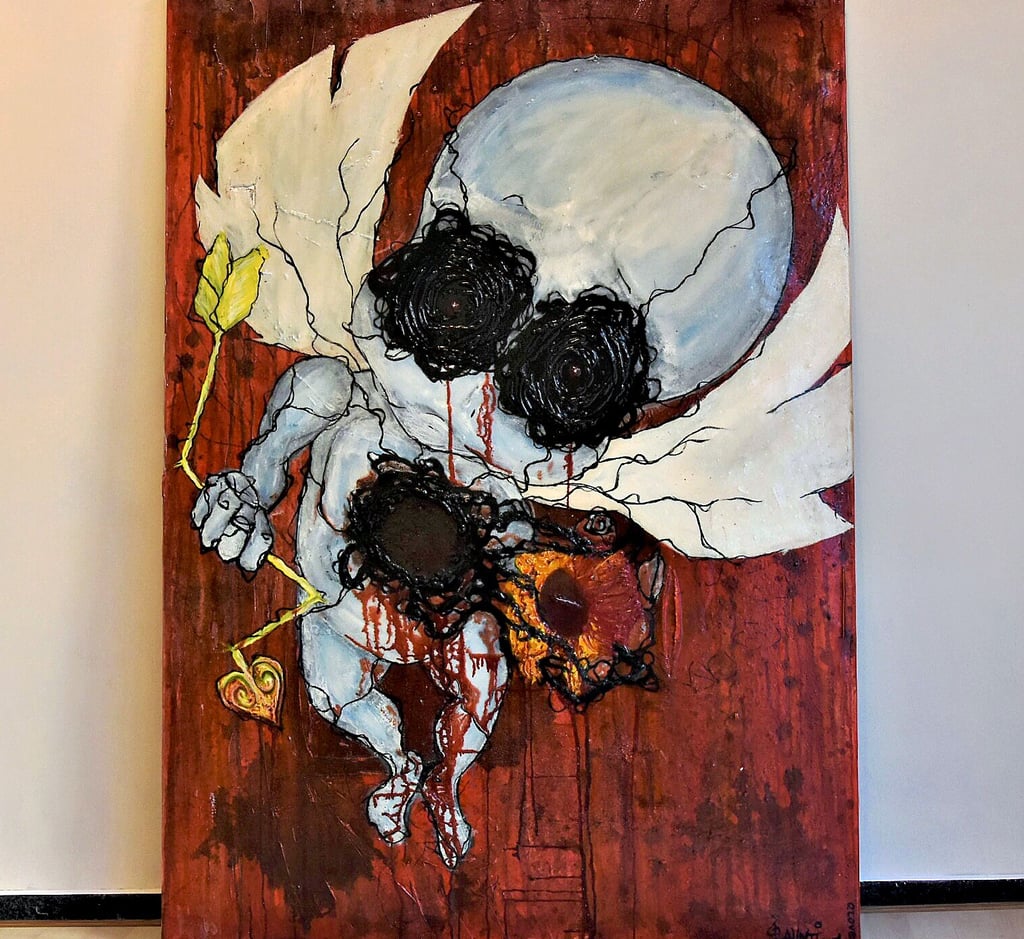 Der LIebespfeil zerbrochen, Herz und Augen entrissen: Cupido braucht beides nicht mehr.