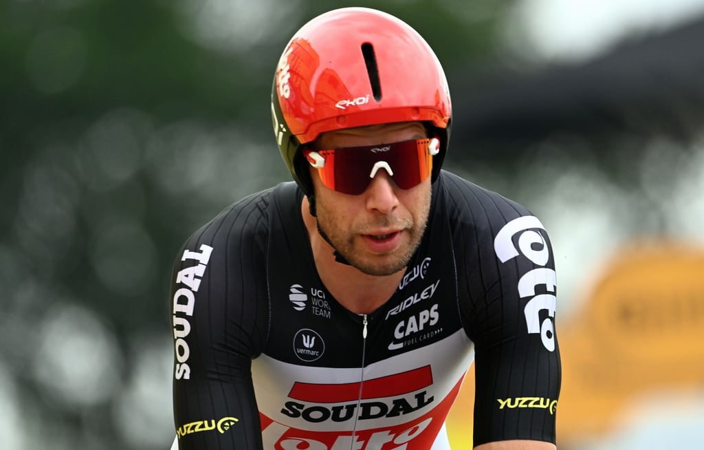 Roger Kluge aus Deutschland vom Team Lotto Soudal fährt im Ziel ein.