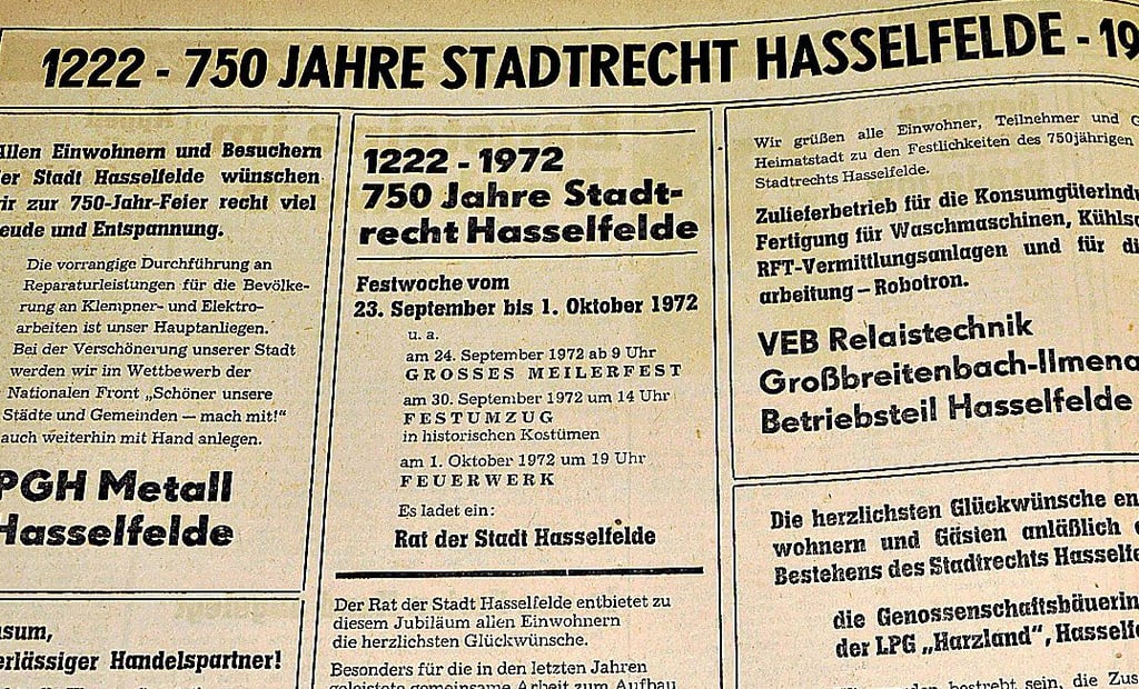 Die Harzer Volksstimme berichtete im September 1972 über die Feiern zum 750-jährigen Bestehen der Stadt.