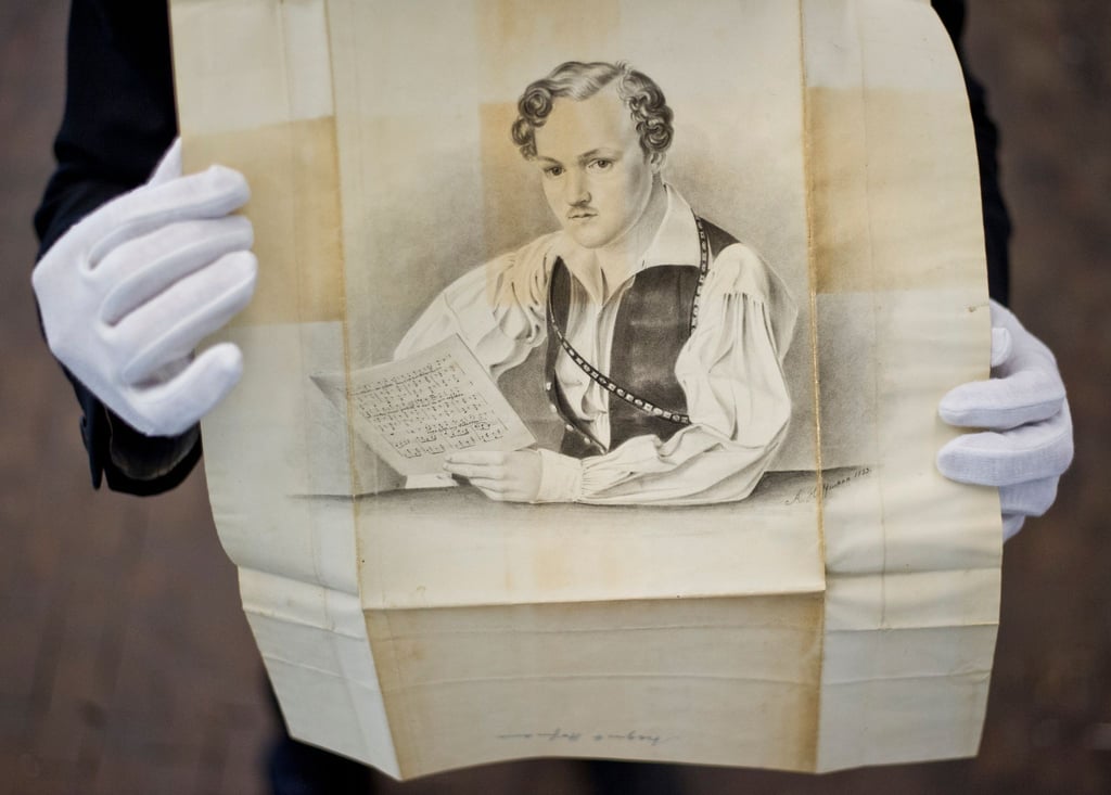 Bleistiftzeichnung von August Hoffmann (1833), die höchstwahrscheinlich den Schriftsteller Georg Büchner zeigt.