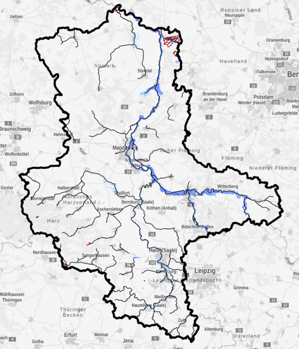 Blau eingefärbt sind die Bereiche, die in der höchsten Gefahrenstufe (GK4) liegen.