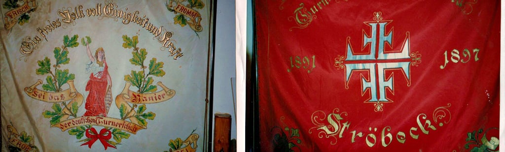 Diese Fotos zeigen das Original der Vereinsfahne, die während des Brandes im Schachmuseum Ströbeck vom Feuer vernichtet wurde.