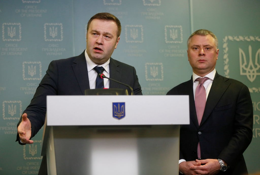 Ukraines Energieminister Alexej Orschel und Naftogaz-Chef Juri Witrenko in Kiew.