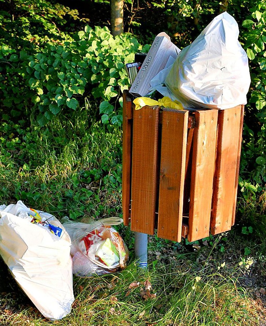 Ein übervoller Papierkorb am Seeweg: Die Behälter sind nicht für Hausmüll gedacht.