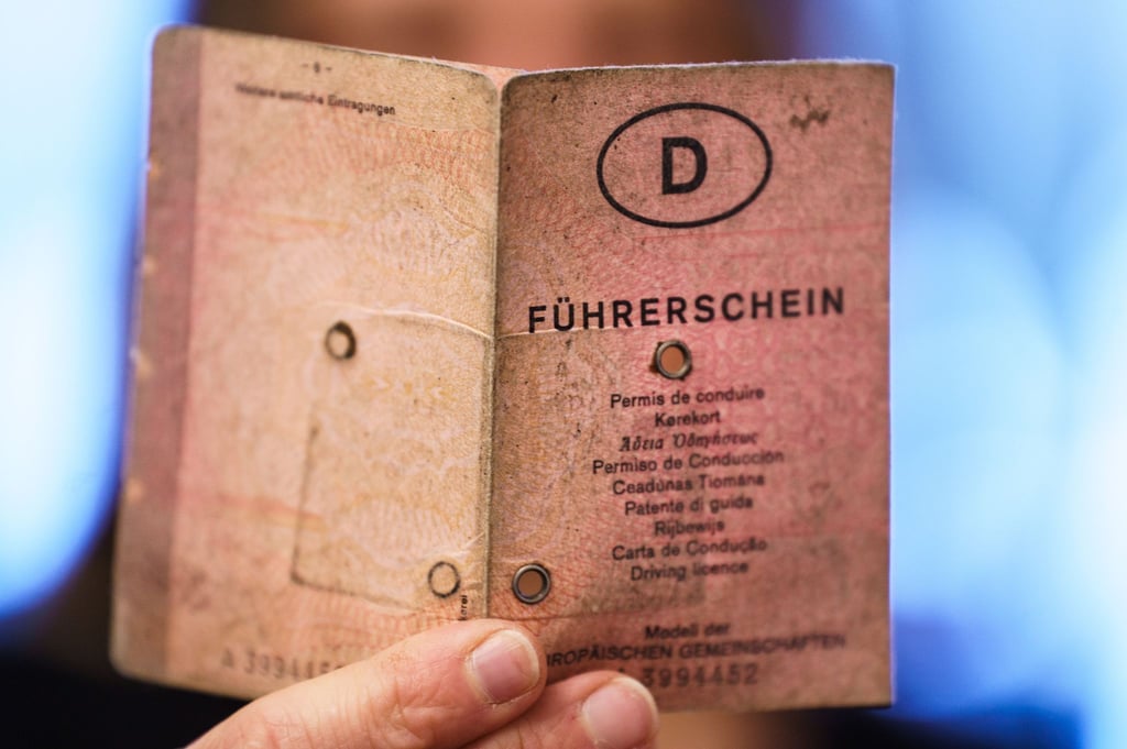 Ein „rosa Führerschein“ wird hochgehalten.