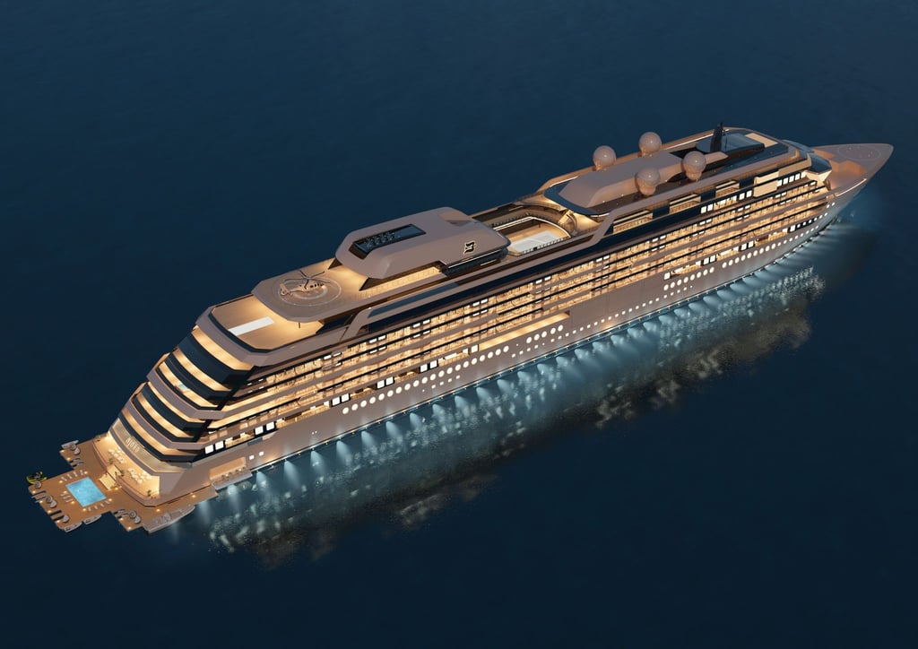 Das Handout der Meyer-Werft zeigt eine Computerdarstellung des Appartementschiffes „Njord“.