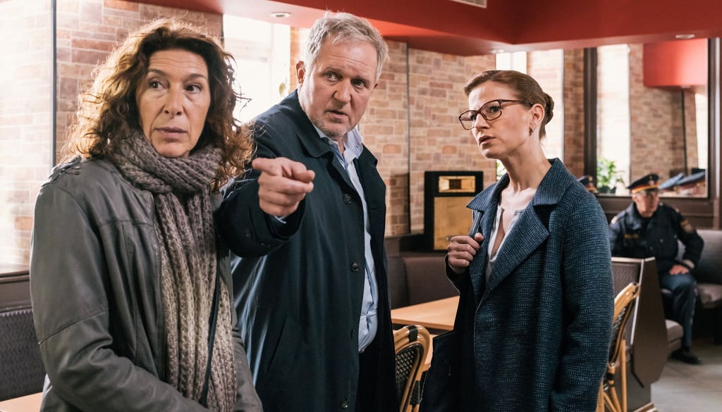 (Adele Neuhauser, li.) und ihr Kollege Moritz Eisner (Harald Krassnitzer) sprechen mit Daniela Vopelka (Kristina Sprenger).