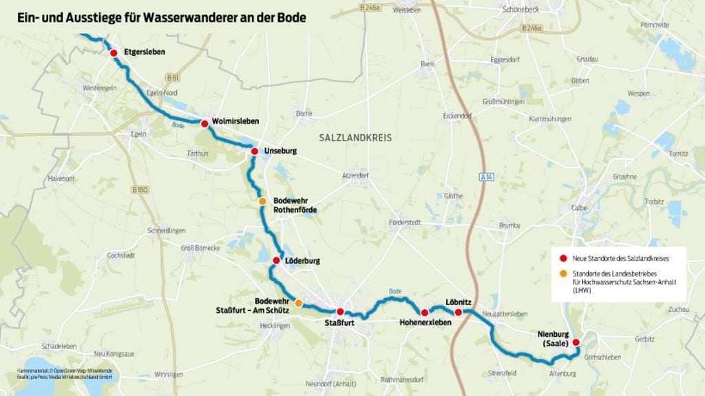Acht neue Bootsanleger sollen an der Bode entstehen: von Etgersleben über Staßfurt bis Nienburg.