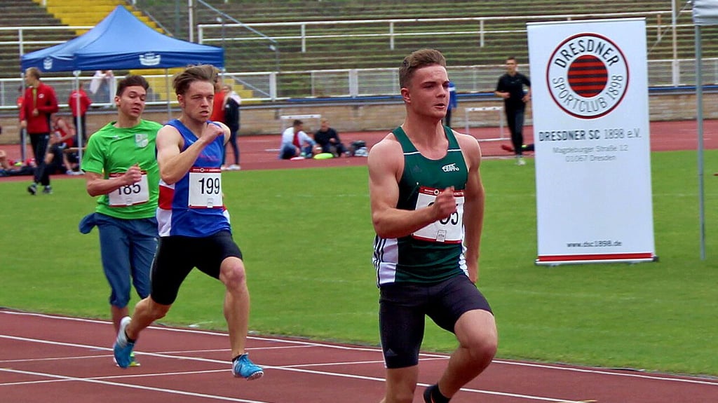 Till Blättermann bei seinem schnellen Lauf in Dresden. Da hätte er die Norm fast geknackt.