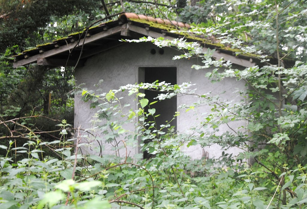 Grabsteine waren zwar im Dickicht nicht zu finden, dafür aber dieses Häuschen, das wohl als Unterstellmöglichkeit auf dem Friedhof diente.