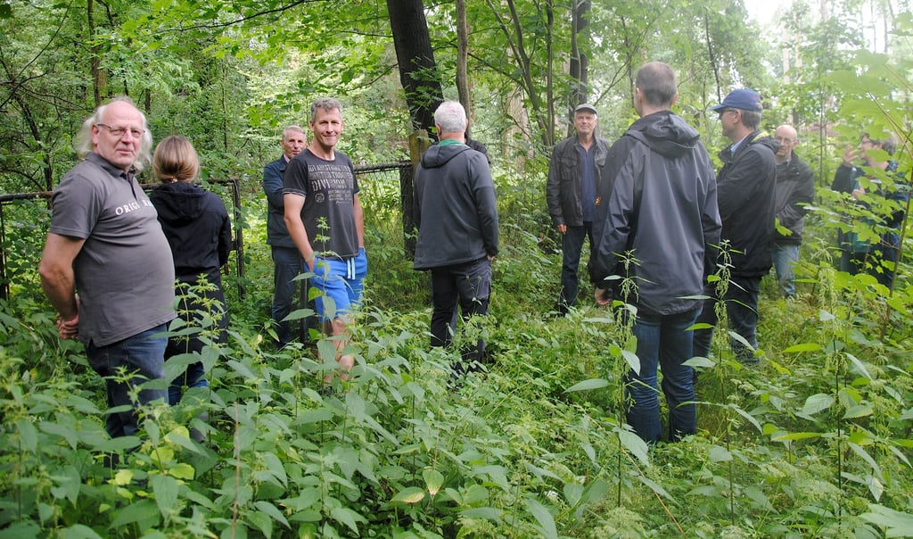 In meterhohen Brennesseln und Gestrüpp standen die Mitglieder des Bauausschusses des Beetzendorfer Gemeinderates bei ihrem Abstecher zum Neumühler Friedhof. Seit 30 Jahren ist hier niemand mehr beerdigt worden. Fotos: Walter Mogk