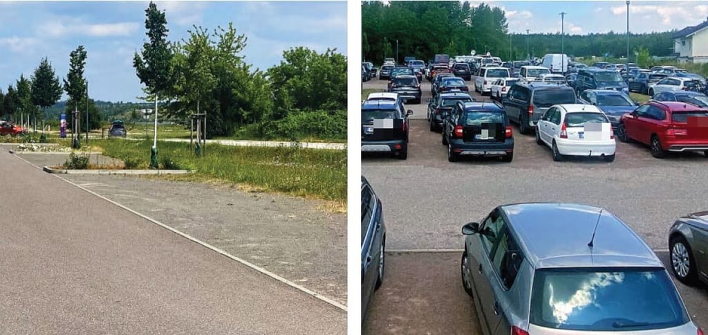 Während der Braunsbedraeer Parkplatz leer ist... ...kann sich der Hafen Mücheln über Besucher freuen.