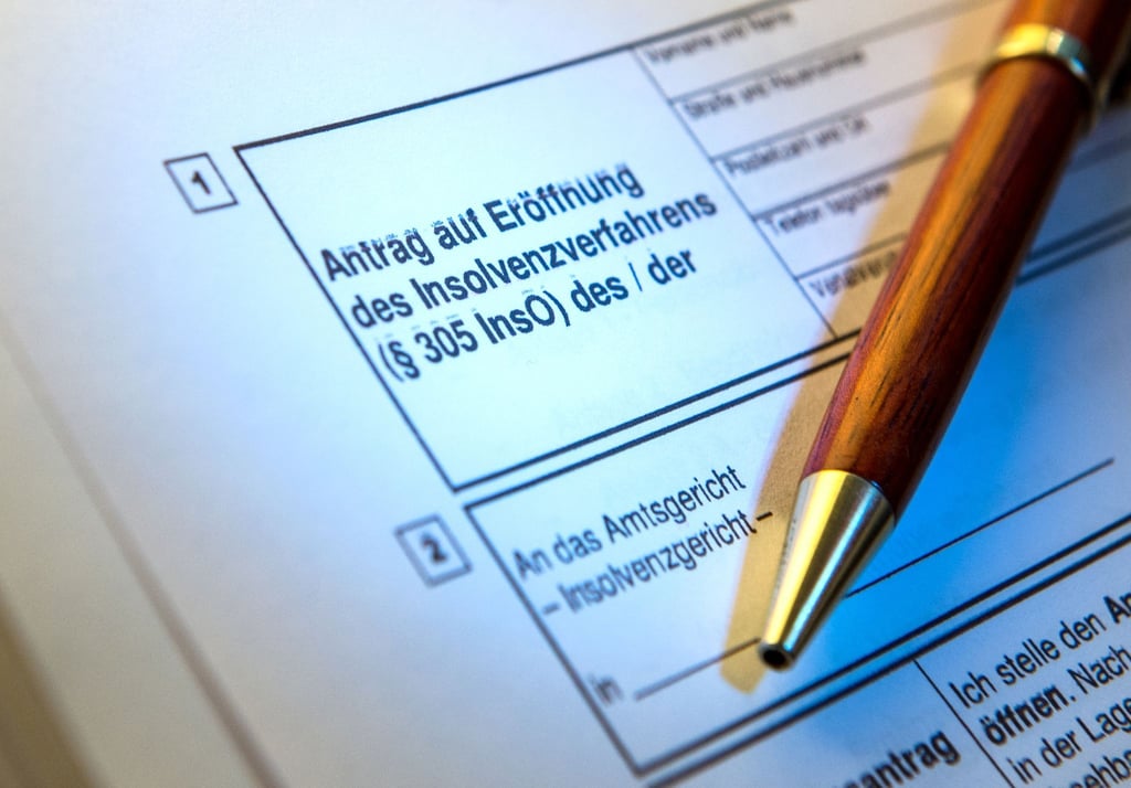 Ein Kugelschreiber liegt auf einem Antrag zur Eröffnung eines Insolvenzverfahrens.
