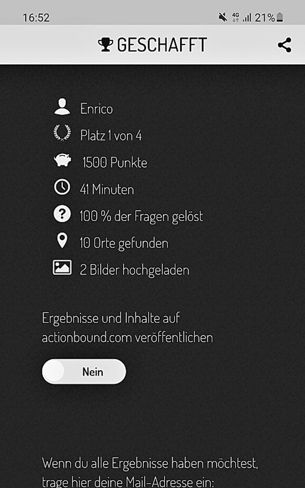 Am Ende verrät die Auswertung, wie gut der Nutzer war.