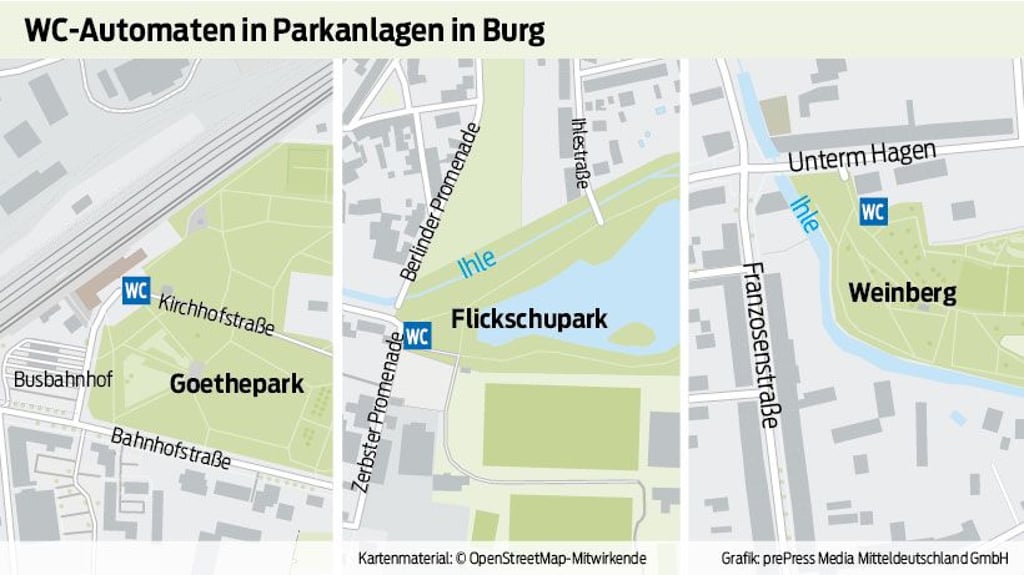 Standorte der künftigen WC-Automaten für Burg.