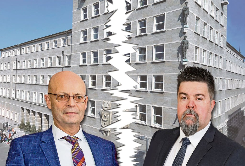 Nach der Datenschutzaffäre um den ehemaligen EVG_Geschäftsführer Jan Hüttner (rechts) fordern die Linksfraktion Schadenersatz von Oberbürgermeister Bernd Wiegand (rechts).