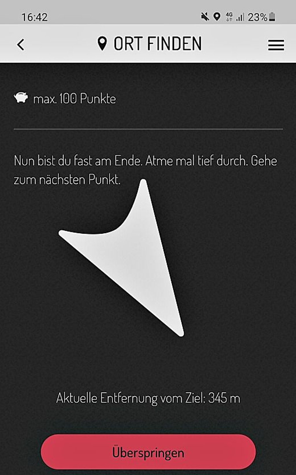 Der Kompass zeigt an, wie weit es noch bis zum Ziel ist.