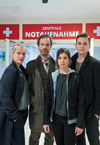 Martina Bänisch, Jörg Hartmann, Aylin Tezel und Rick Okon im „Tatort Inferno“.
