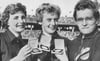 Die Sprints über 100 und 200 Meter sahen in Melbourne 1956 die gleichen Damen an der Spitze.  Marlen Matthews (Australien, Bronze, von links), Betty Cuthbert (Australien, Gold) und Christa Stubnick (gemeinsame deutsche Mannschaft, Silber). 